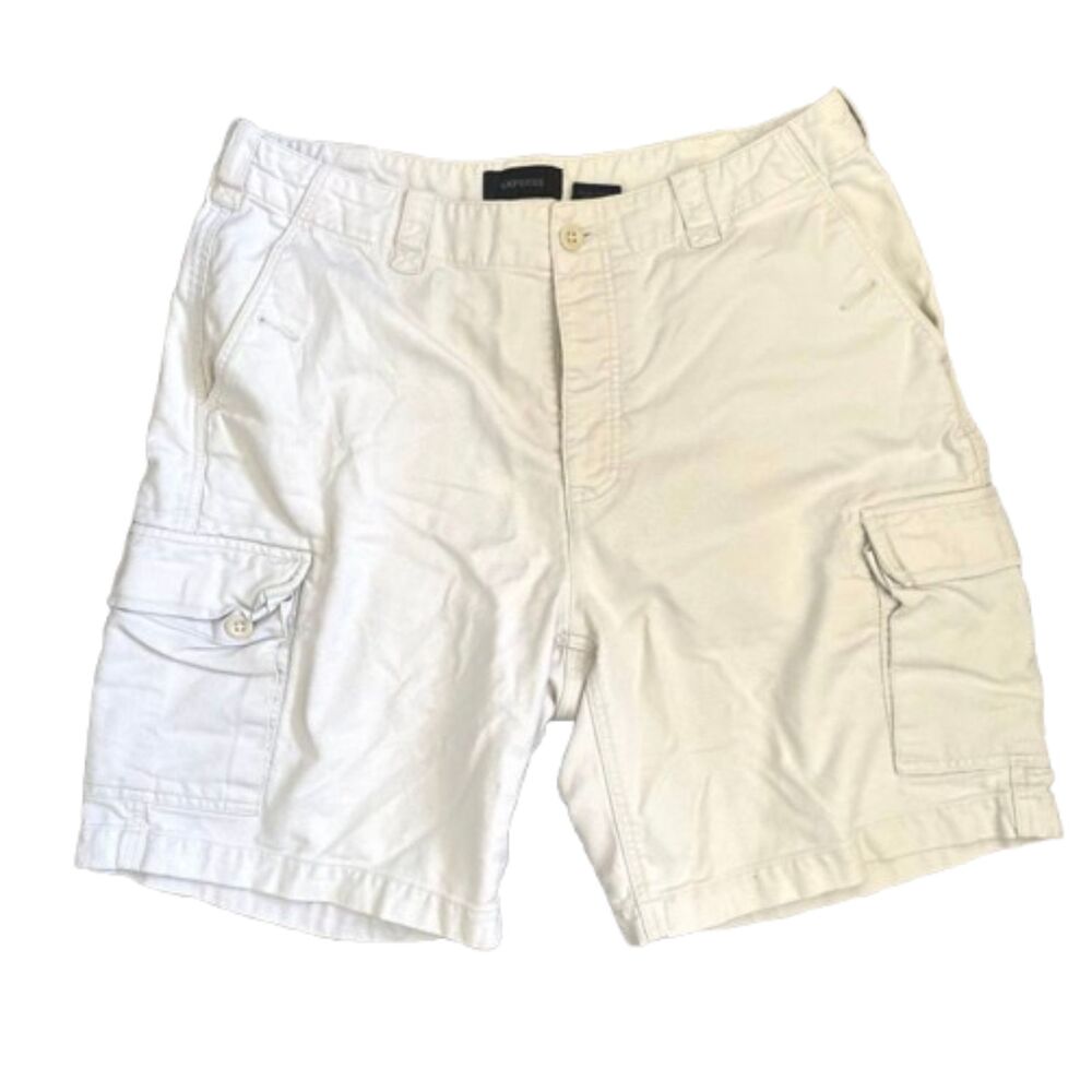 Express Y2K Mens Cargo Shorts Cream Khaki Skater Surfer Preppy Utility Size 34